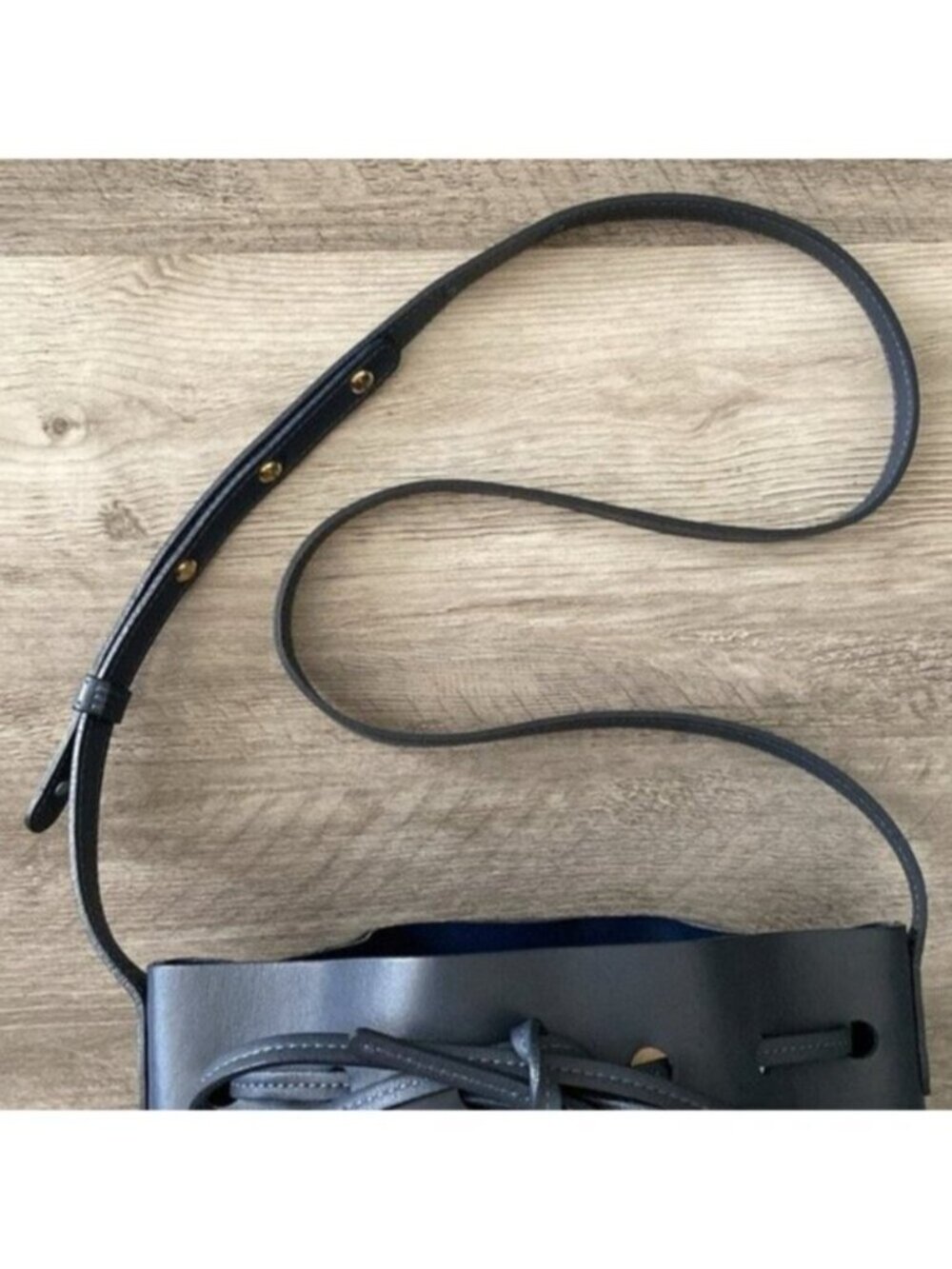 Mansur Gavriel Leather Bucket Bag Drawstring Navy Blue Gold Hardware Purse $695 - Picture 5 of 15